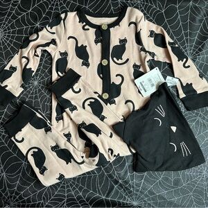 Black Cat Print Kids Pajamas